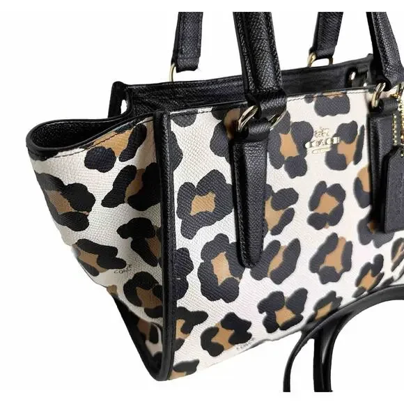 Coach MINI CROSBY CARRYALL IN OCELOT PRINT LEATHER, Black, White, Tan, 41-13 - Picture 8 of 15